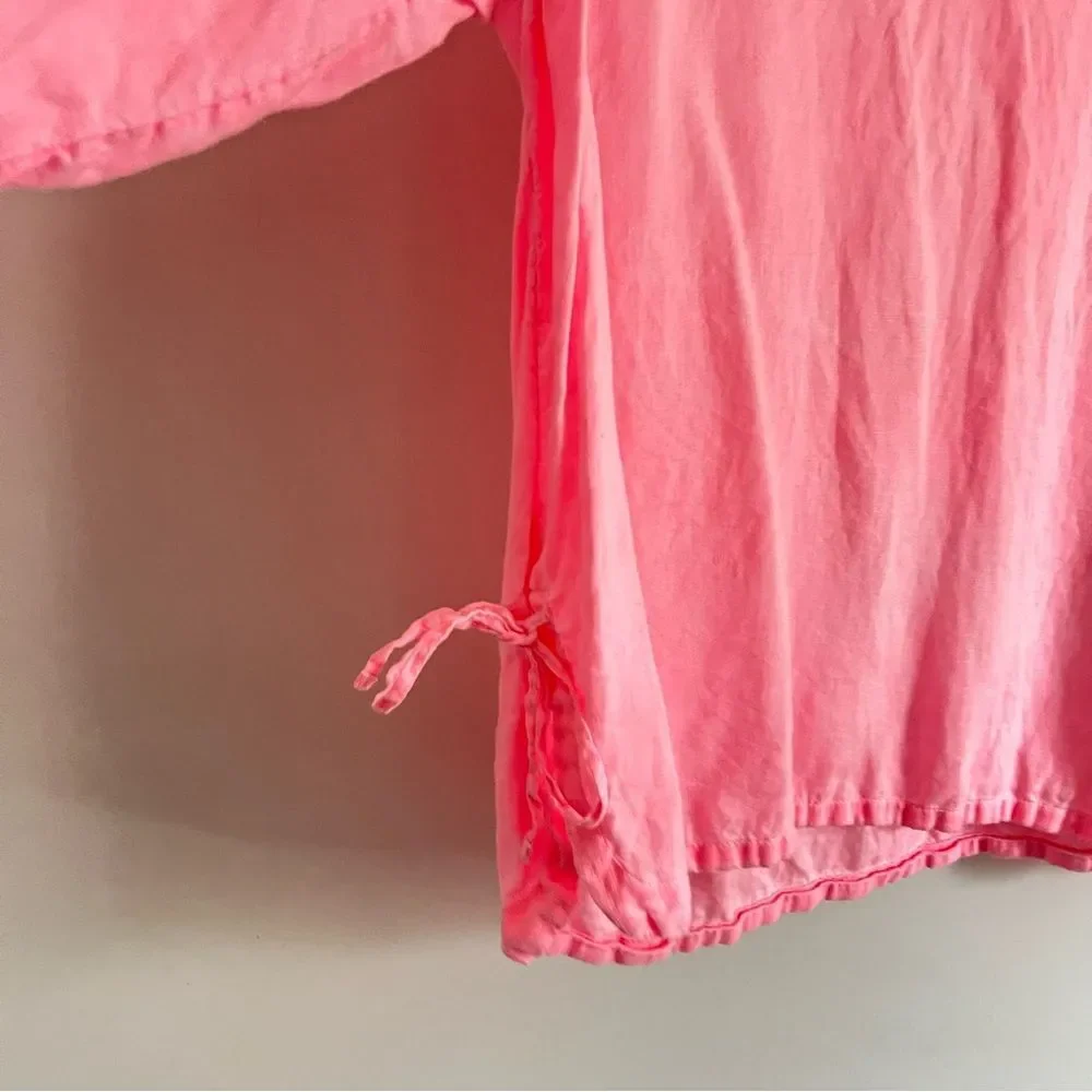 Sigrid Olsen 100% Linen Tunic Top Size L Pink Drawstring Side Lightweight Beachy - Picture 6 of 7